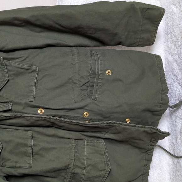 H&M Army Green Coat Faux Fur Collar Womens 0 Olive Green Jacket - Picture 5 of 15